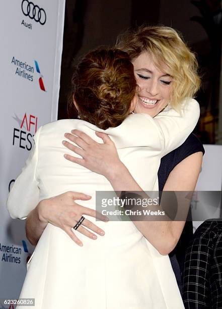 Actresses Natalie Portman and Greta Gerwig attend the premiere of 'Jackie' at AFI Fest 2016, presented by Audi at The Chinese Theatre on November 14,...