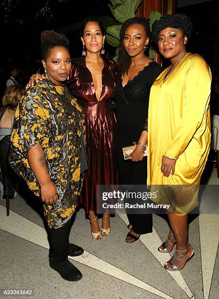 Activists Patrisse Cullors, actress Tracee Ellis Ross, and activists Opal Tometi, and Alicia Garza attend Glamour Women of the Year 2016 Dinner at...