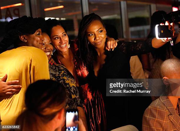 Activists Alicia Garza, Patrisse Cullors, actress Tracee Ellis Ross, and activists Opal Tometi attend Glamour Women of the Year 2016 Dinner at Paley...