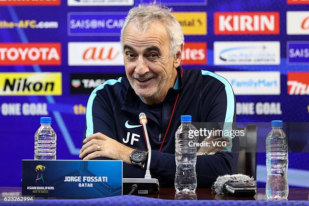 Qatar's head coach Jorge Fossati attends a press conference the day before the World Cup 2018 Asia qualifying football match between China and Qatar...