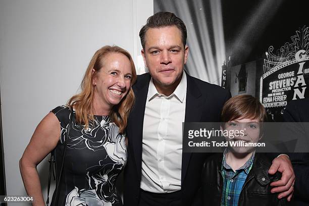 Actor Ben O'Brian , his mother and actor Matt Damon attends the premiere of Amazon Studios' "Manchester By The Sea" at Samuel Goldwyn Theater on...