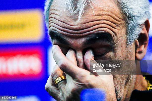 Qatar's head coach Jorge Fossati attends a press conference the day before the World Cup 2018 Asia qualifying football match between China and Qatar...