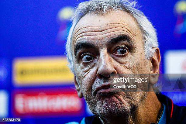 Qatar's head coach Jorge Fossati attends a press conference the day before the World Cup 2018 Asia qualifying football match between China and Qatar...