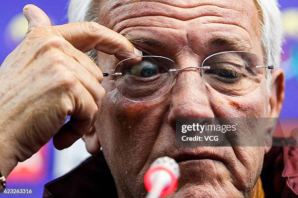 China's head coach Marcello Lippi attends a press conference the day before the World Cup 2018 Asia qualifying football match between China and Qatar...