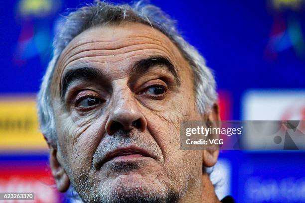 Qatar's head coach Jorge Fossati attends a press conference the day before the World Cup 2018 Asia qualifying football match between China and Qatar...