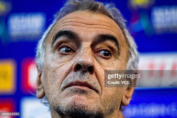 Qatar's head coach Jorge Fossati attends a press conference the day before the World Cup 2018 Asia qualifying football match between China and Qatar...