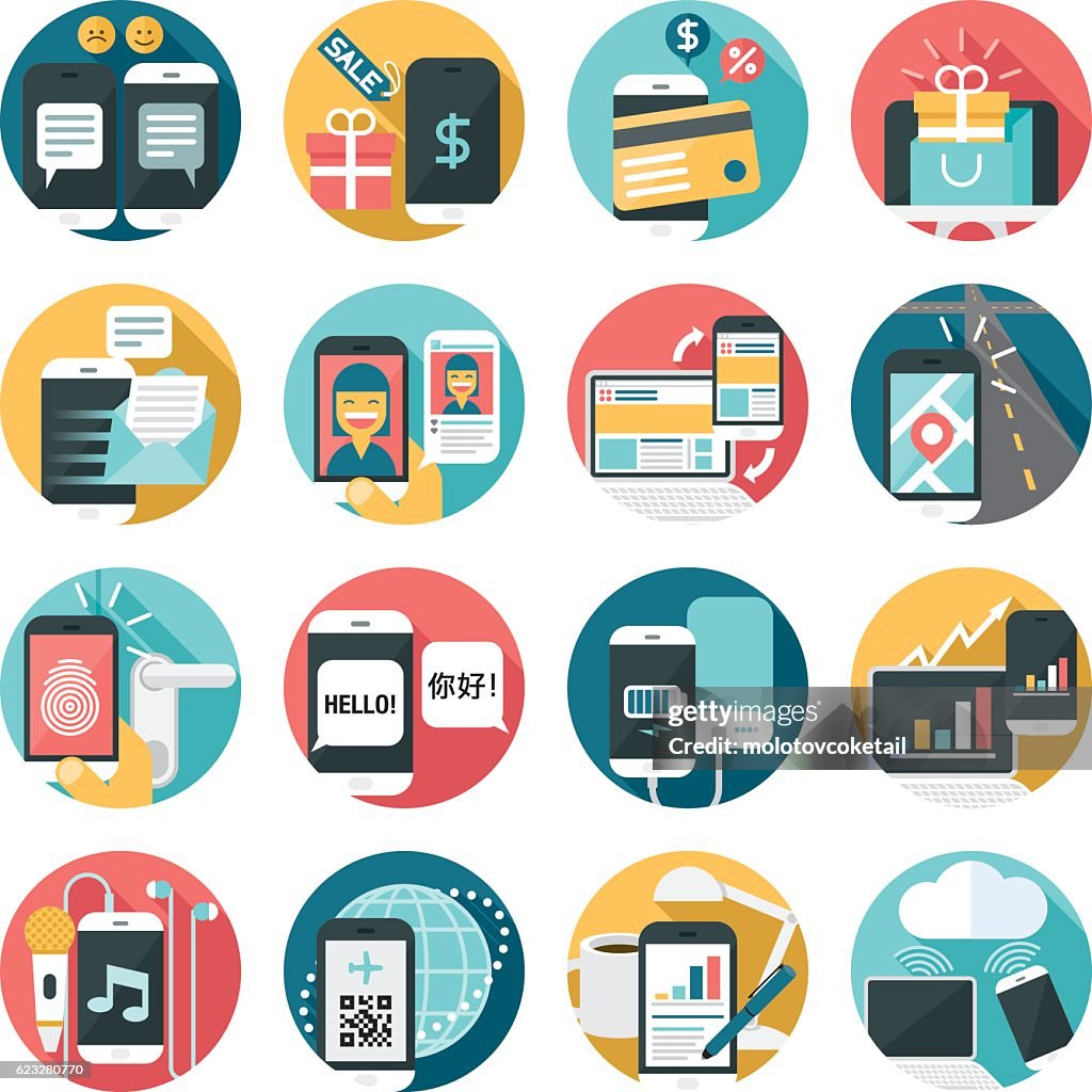 Cell phone activities icon set