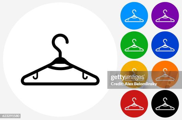 dress hanger icon on flat color circle buttons - wooden hanger stock illustrations