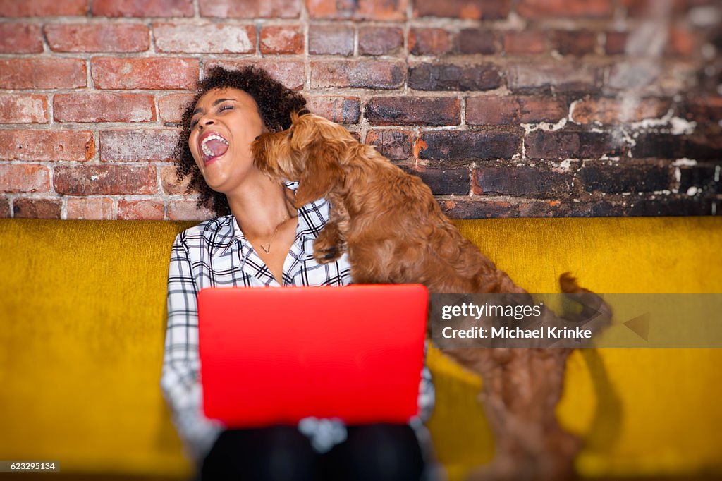 Modern woman working from home