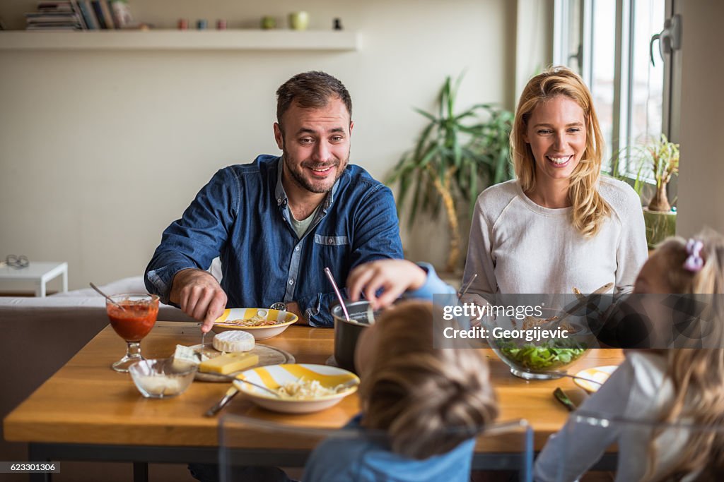 Enjoying a lunch with kids