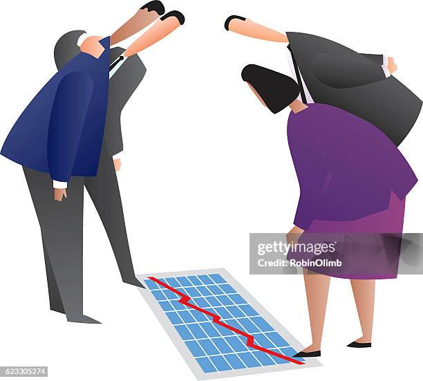 business people looking at chart on floor - man in suit leaning over stock illustrations