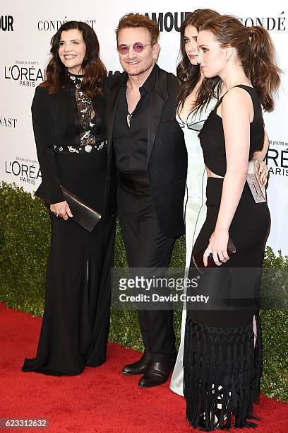 Ali Hewson, Bono, Eve Hewson and Jordan Hewson attend the Glamour Celebrates 2016 Women Of The Year Awards - Arrivals at NeueHouse Hollywood on...