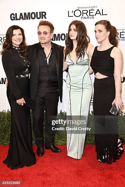 Ali Hewson, Bono, Eve Hewson and Jordan Hewson attend the Glamour Celebrates 2016 Women Of The Year Awards - Arrivals at NeueHouse Hollywood on...