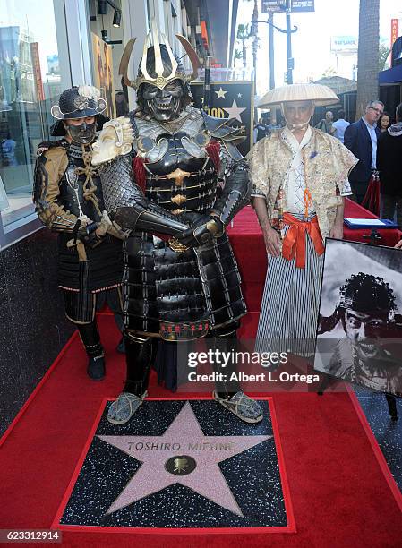 Sachio Okumoto, Dragon Dronet and Chad Volpe of The Renegade Effects Group at Toshiro Mifune's Posthumous Star On The Hollywood Walk Of Fame held on...