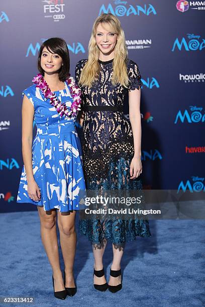 Actresses Kate Micucci and Riki Lindhome arrive at the AFI FEST 2016 presented by Audi premiere of Disney's "Moana" held at the El Capitan Theatre on...