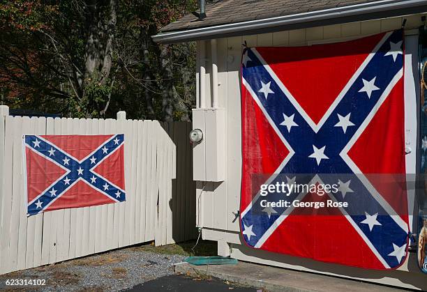 The Confederate flag is displayed outside a Maggie Valley gift shop on October 22, 2016 in Cherokee, North Carolina. Located near the entrance to...
