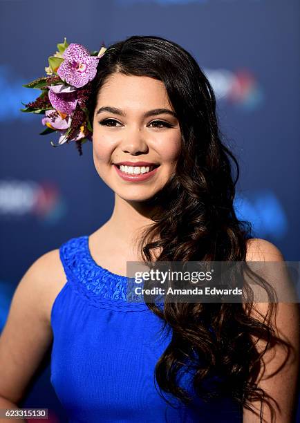 Actress Auli'i Cravalho arrives at the AFI FEST 2016 Presented By Audi premiere of Disney's "Moana" at the El Capitan Theatre on November 14, 2016 in...