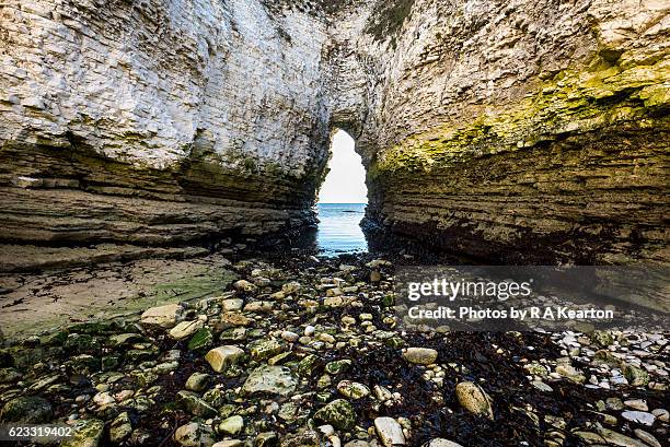 rock arch at selwicks bay, north yorkshire - chalk strata stock pictures, royalty-free photos & images