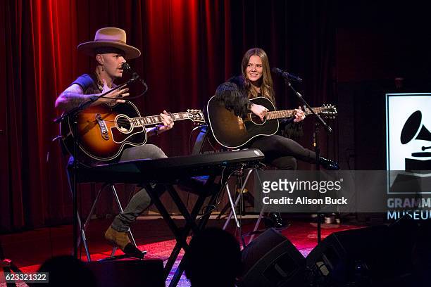 Jesse Uecke and Joy Uecke of Mexican pop duo, Jesse y Joy, perform during Jesse y Joy at The GRAMMY Museum on November 14, 2016 in Los Angeles,...