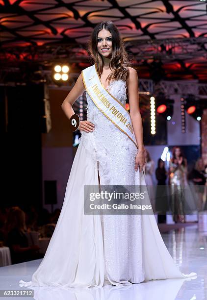 Dominika Szymanska attends the final gala of Miss Polonia 2016 beauty pageant on November 12, 2016 in Serock, Poland. Miss Polonia is a national...