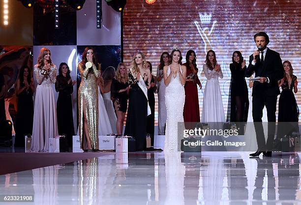 Miss Polonia 2016; Izabella Krzan walks through the stage at the final gala of Miss Polonia 2016 beauty pageant on November 12, 2016 in Serock,...