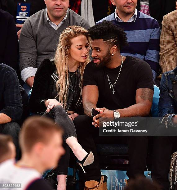 Ragon Miller and Jason Derulo attend New York Knicks vs Dallas Mavericks game at Madison Square Garden on November 14, 2016 in New York City.