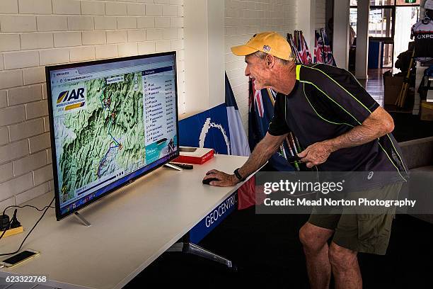 Supporter checking the location of the teams on the live tracking at race headquarters during the Adventure Race World Championship on November 14,...