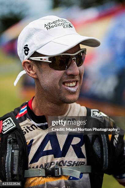 Rob Preston from Team Adventure Medical Kit smiling after crossing the finish line of the Adventure Race World Championship on November 14, 2016 in...