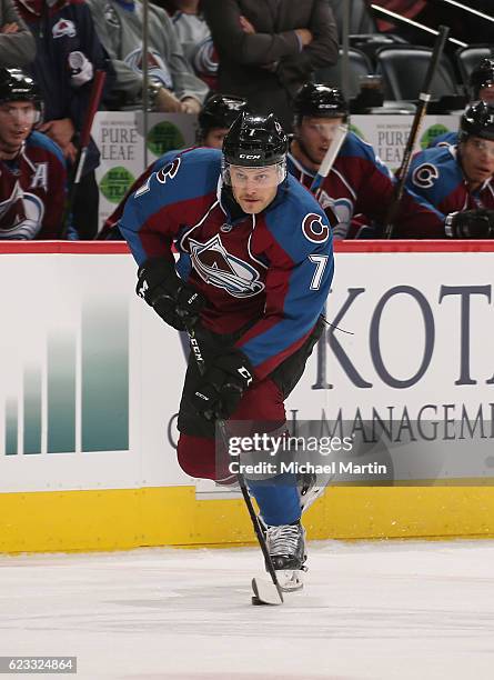 John Mitchell of the Colorado Avalanche skates against the Winnipeg Jets at the Pepsi Center on November 11, 2016 in Denver, Colorado.