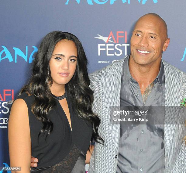 Actor Dwayne Johnson and his daughter Simone Alexandra Johnson attend AFI FEST 2016 Presented By Audi - Premiere of Disney's 'Moana' at the El...