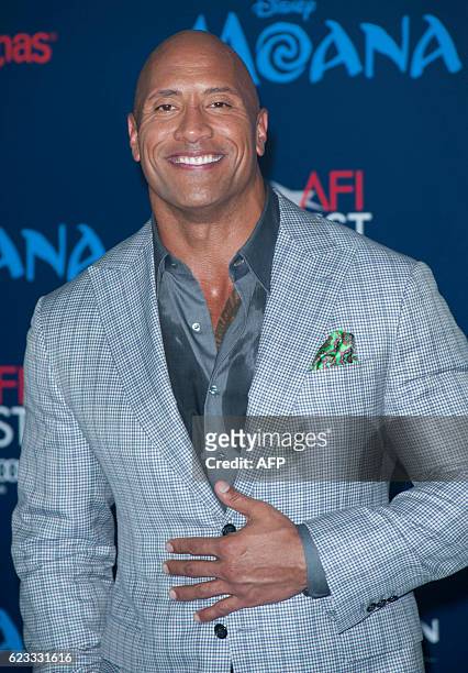 Actor Dwayne Johnson attends the Disney Premiere "Moana" in Hollywood, California, on November 14, 2016. / AFP / LILLY LAWRENCE