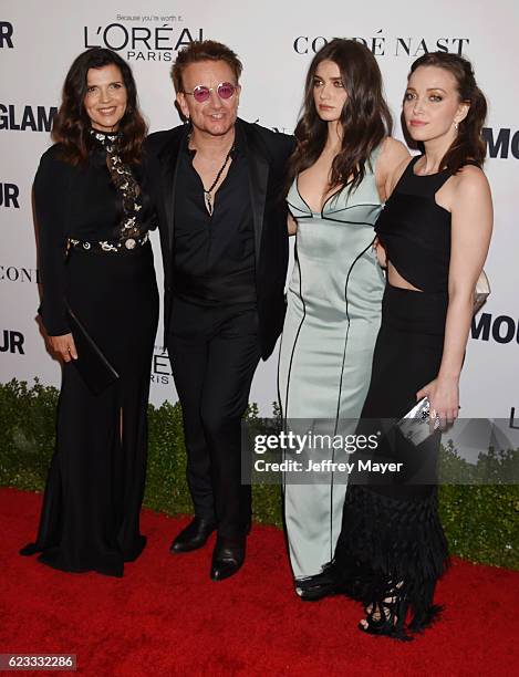 Alison Hewson, honoree/singer Bono, actress Eve Hewson, and Jordan Hewson arrive at the Glamour Women Of The Year 2016 at NeueHouse Hollywood on...