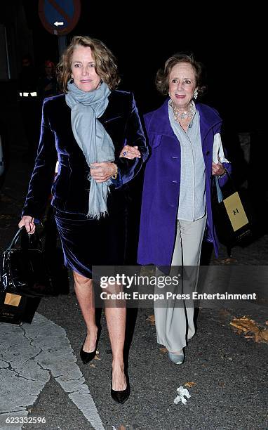 Maria Suelves and her mother Victoria Eugenia de Figueroa y Borbon attend the tribute to designer Carolina Herrera at USA Embassy on November 14,...