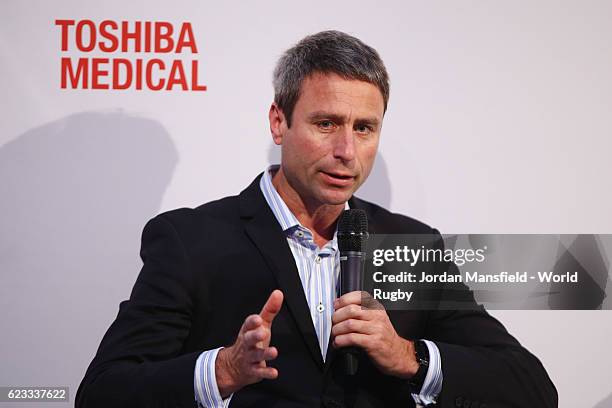 Ken Quarrie, Senior Scientist for New Zealand Rugby talks during Day 2 of the World Rugby via Getty Images Conference and Exhibition 2016 at the...