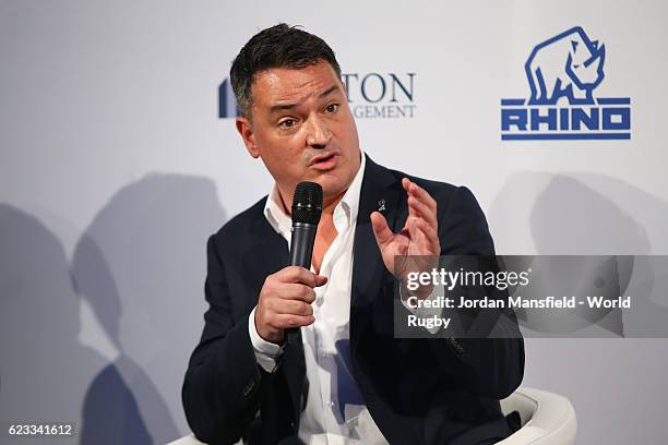 Murray Barnett, Head of Commercial, Marketing and Broadcast for World Rugby via Getty Images talks during Day 2 of the World Rugby via Getty Images...