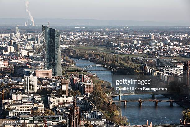 External view of the European Central Bank headquarters on the river Main.