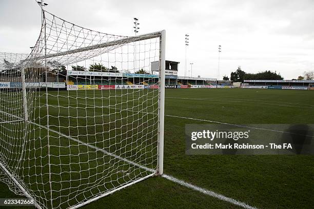General View of the Corbett Sports Stadium before the UEFA European U19 Championship match between England and Greece on November 15, 2016 in Rhyl,...