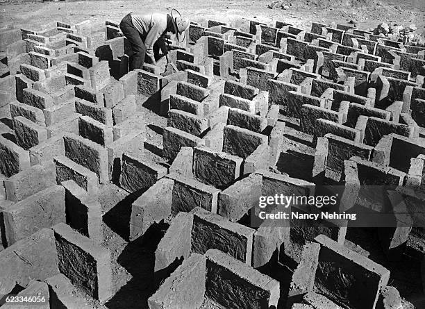man making adobe bricks - herringbone brick stock pictures, royalty-free photos & images