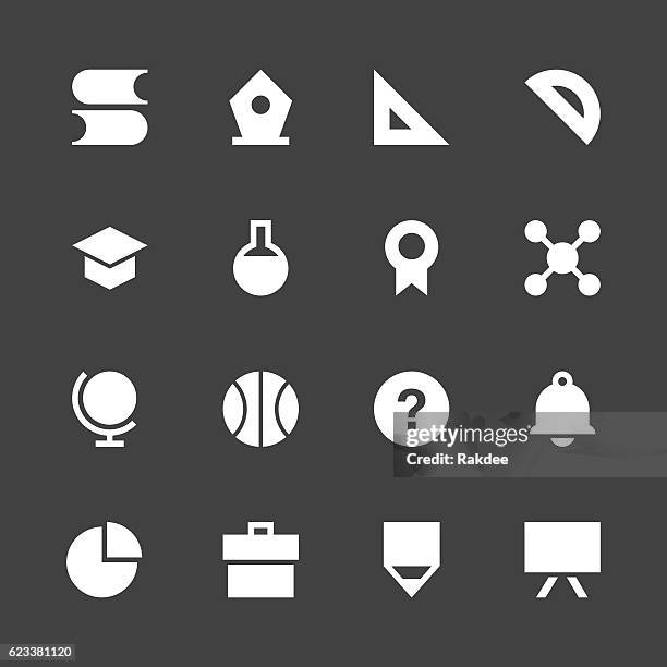education & school icon set 1 - white series - triangle ruler stock illustrations