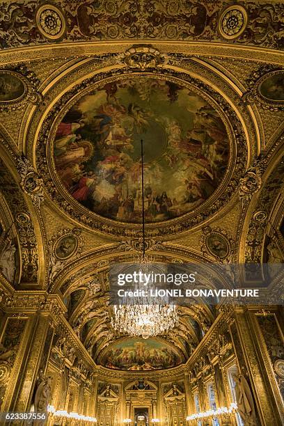 The conference room is pictured at the Palais du Luxembourg where the French Senate is located, on November 15, 2016 in Paris. / AFP / LIONEL...