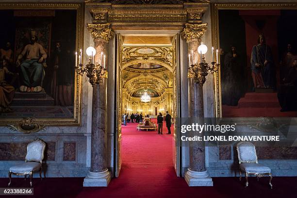 Photo shows the conference room of the Palais du Luxembourg where the French Senate is located, on November 15, 2016 in Paris. / AFP / LIONEL...