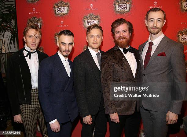 Billy Joe Kiessling, Reed Luplau, Josh Canfield, Scott Stangland and Alex Gibson attend the after party for the 'Natasha, Pierre & The Great Comet Of...