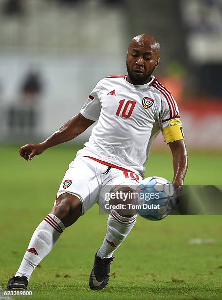 Ismail Matar of UAE in action during the 2018 FIFA World Cup Qualifier match between UAE and Iraq at Mohamed Bin Zayed Stadium on November 15, 2016...