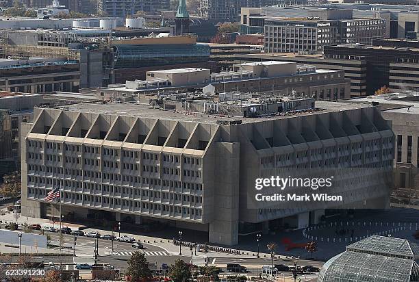 The U.S. Department of Health and Human Services, Hubert H. Humphrey Building, can be seen from the recently restored US Capitol dome, November 15,...