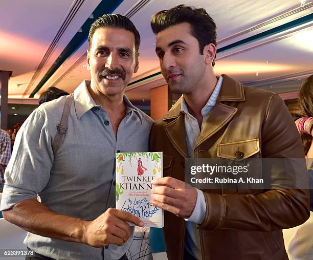 Akshay Kumar and Ranbir Kapoor at the launch of Twinkle Khanna's second book, The Legend of Lakshmi Prasad, published by Juggernaut Books, at the JW...