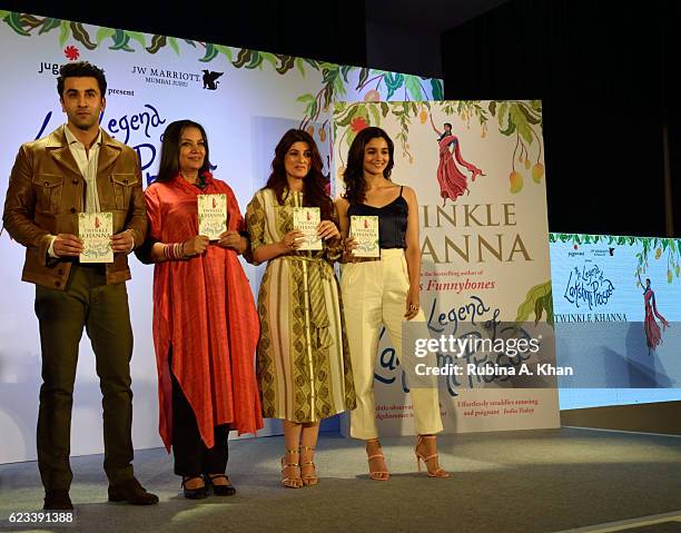 Ranbir Kapoor, Shabana Azmi, Twinkle Khanna and Alia Bhatt at the launch of Twinkle Khanna's second book, The Legend of Lakshmi Prasad, published by...