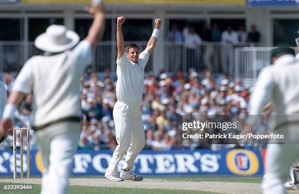 Michael Kasprowicz of Australia celebrates the wicket of Nick Knight of England during the 2nd Texaco Trophy One Day International between England...