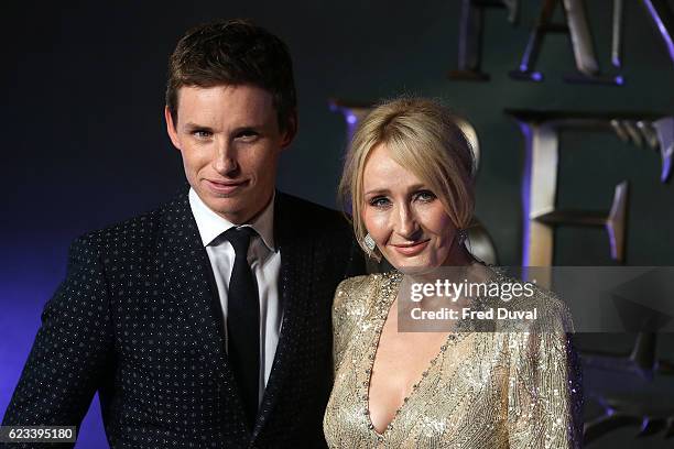 Eddie Redmayne and J.K. Rowling attend the European premiere of "Fantastic Beasts And Where To Find Them" at Odeon Leicester Square on November 15,...