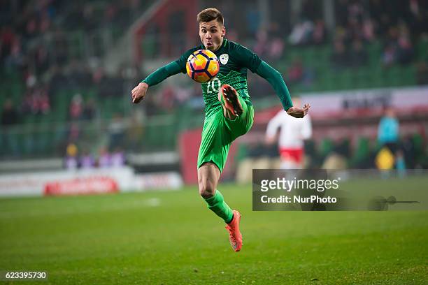 Gregor Sikosek of Slovenia, during the international friendly football match Poland vs Slovenia on November 14, 2016 in Wroclaw.