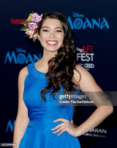 Auli'i Cravalho attends the premiere of Disney's 'Moana' at AFI FEST 2016 at the El Capitan Theatre on November 14, 2016 in Hollywood, California.